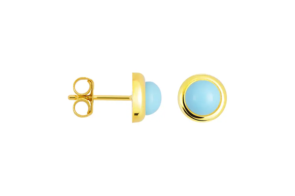 [18307ERTUDO] Sterling silver 3mm natural stone bead earring (Turquoise, Gold plated)