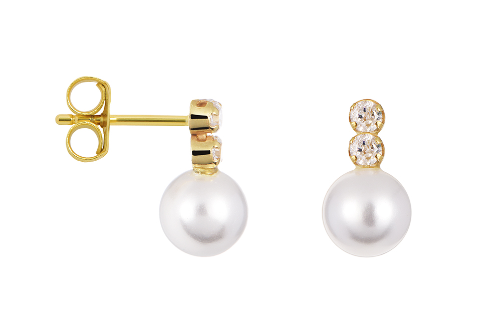 Sterling silver 6mm pearl and 2mm zirconia you & me earring