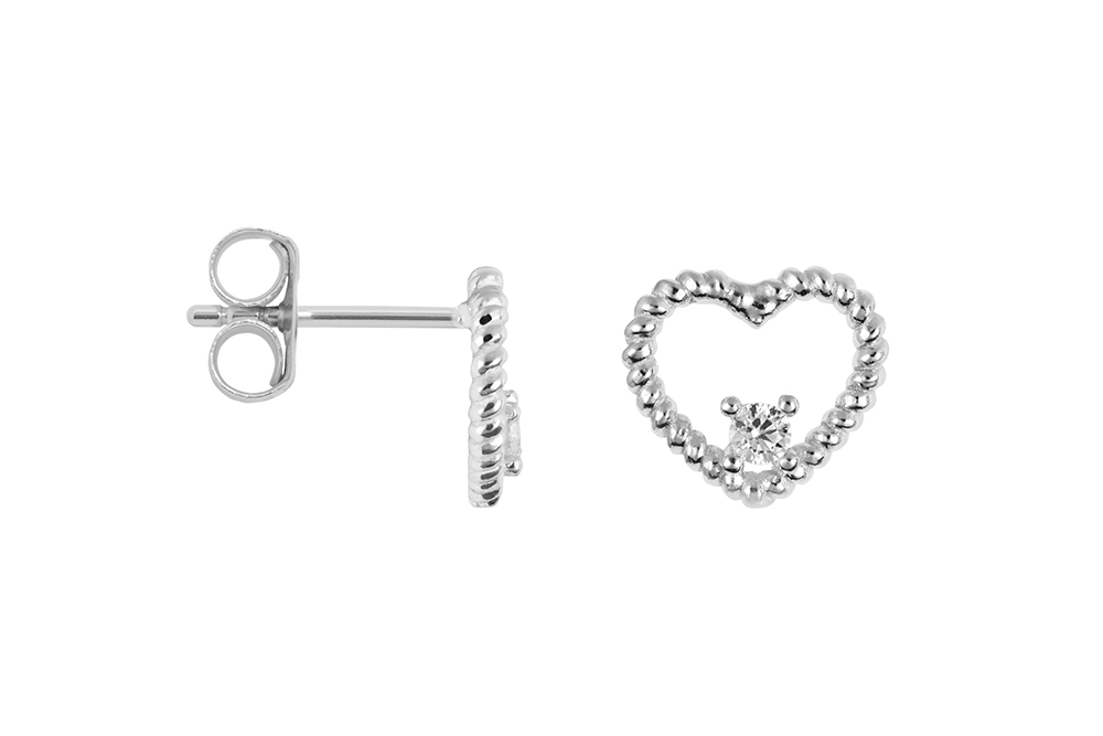 Sterling silver 7x8mm heart with 2mm zirconia earring