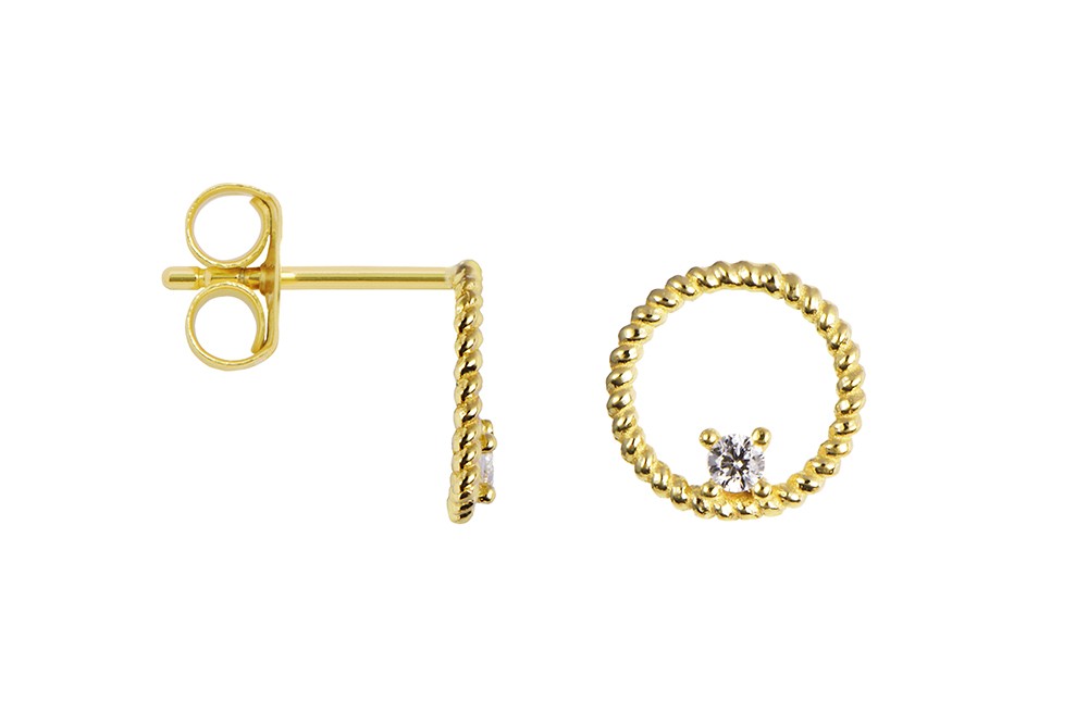 Sterling silver 9mm circle with 2mm zirconia earring