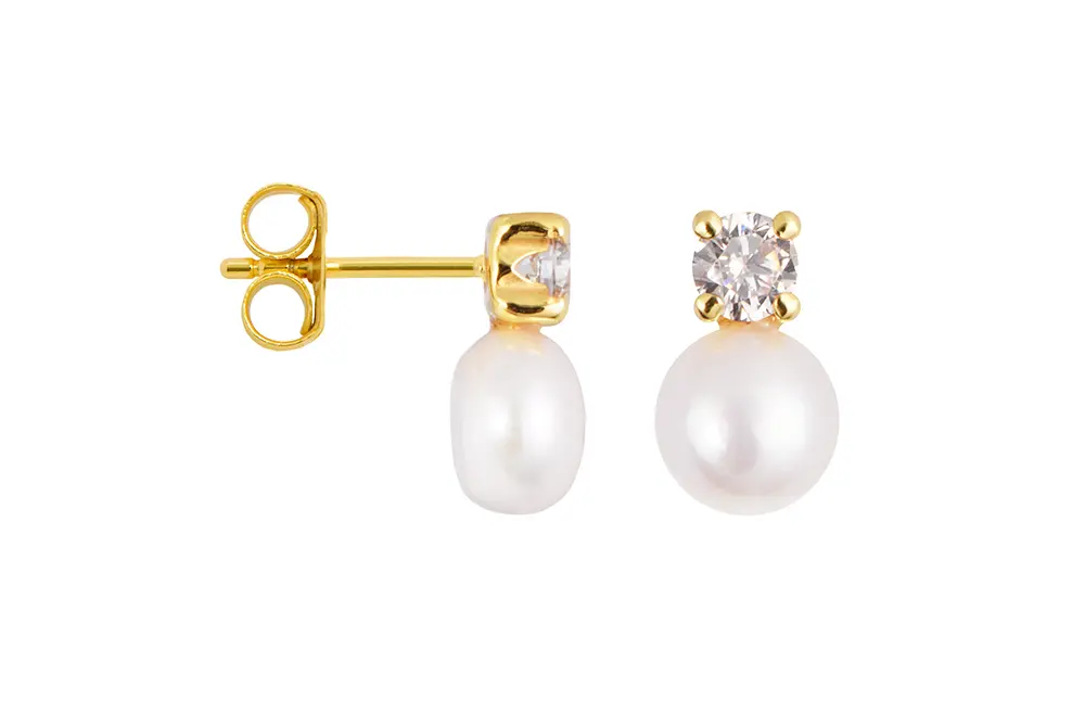 Pendiente plata 925 tu y yo zirconita 4mm y perla plana 9mm