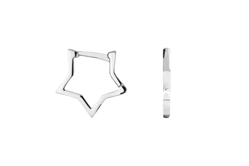 Sterling silver 15x2mm hoop with star design earring