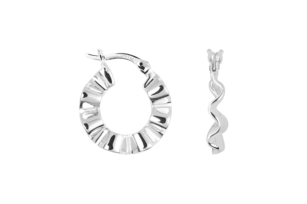 [18463EPL] Sterling silver wavy design hoop earring (Sterling silver)