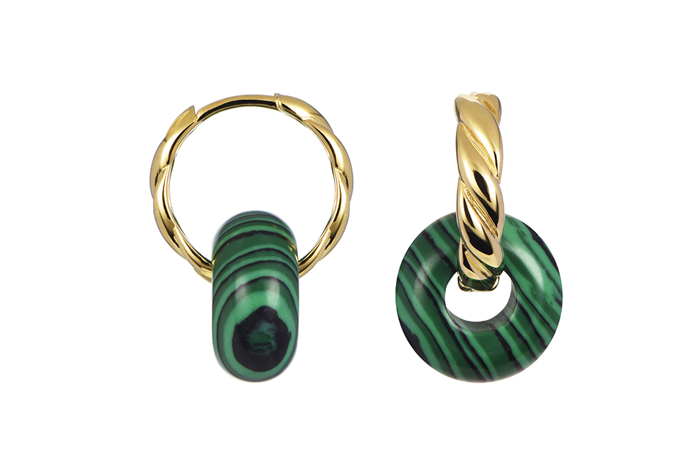 Sterling silver hoop with stone donut hoop earring