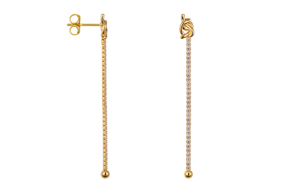 Sterling silver 2mm rivière-style cubic zirconia with 9x5mm knot and 3mm bead earring