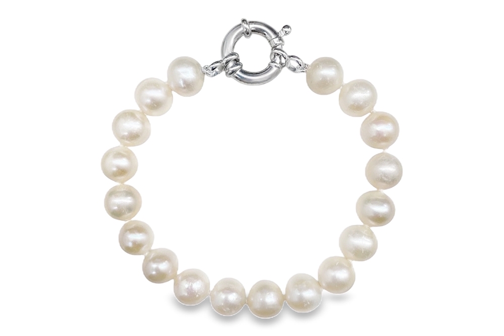 [01487B1800PBLRD] Sterling silver 10-11mm freshwater cultured pearl bracelet