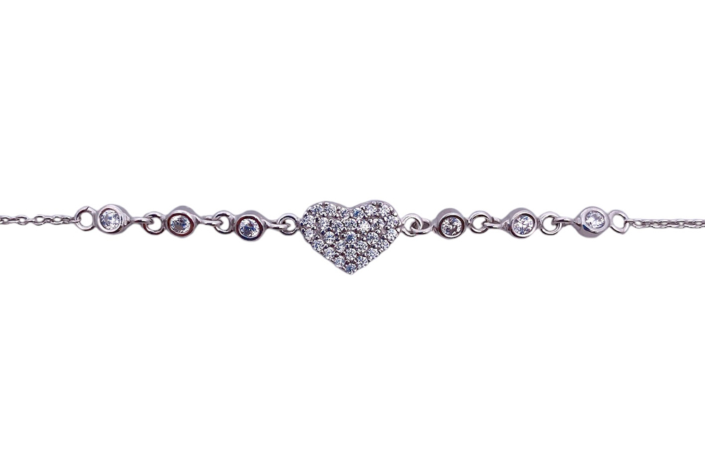 Pulsera plata corazon cz 16+2cm extensión anillas