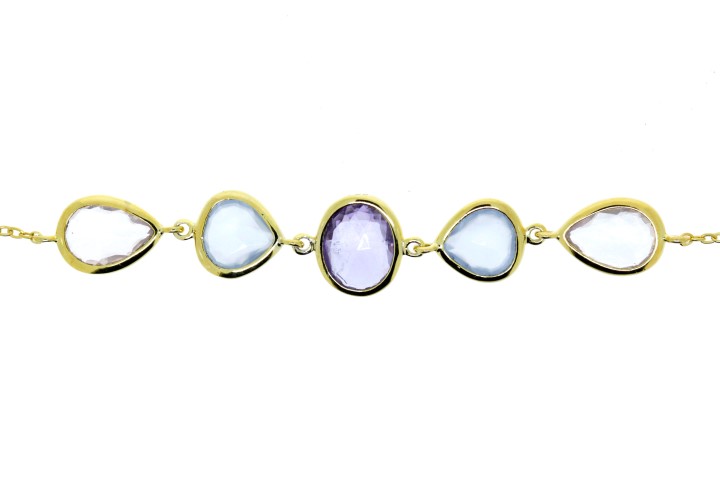 Pulsera plata 925 amastista. ch. azuly cuarzo rosa