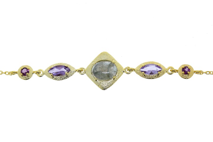 Pulsera plata 925 amatista. labrodolite y garnet