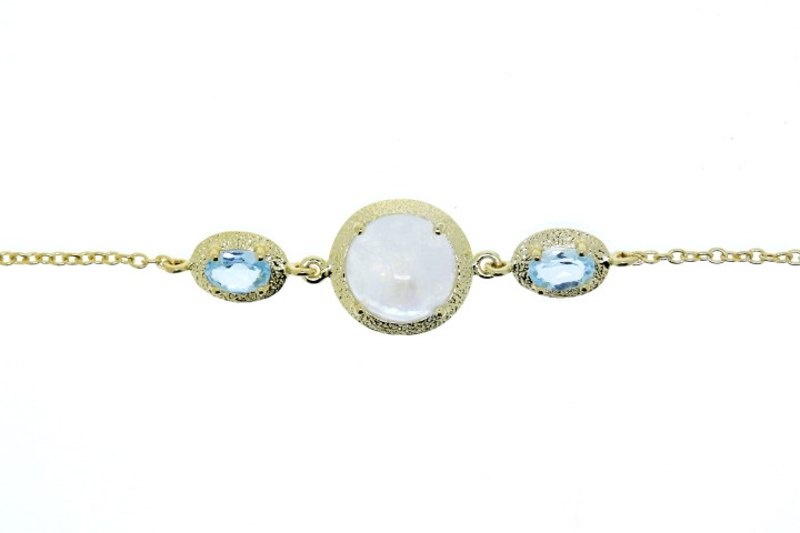 Pulsera plata 925 p. luna arco iris y topacio azul