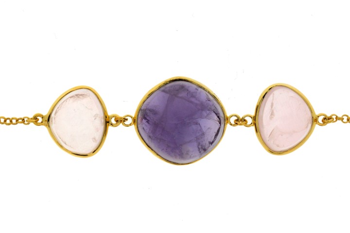 Pulsera plata 925 amatista y cuarzo rosa