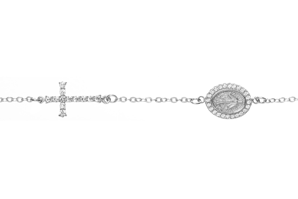 [08763P151ZBL] Silver 925 cz cross & virgin bracelet