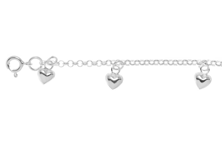 Tobillera plata 925 con cascabeles corazon