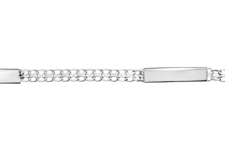 Silver 925 bismark chain id bracelet with 2 engravable plates