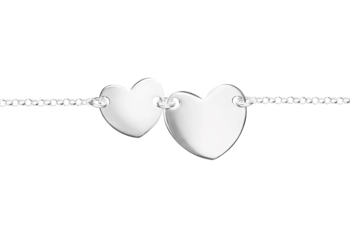 Pulsera plata 925 placa 2 corazones