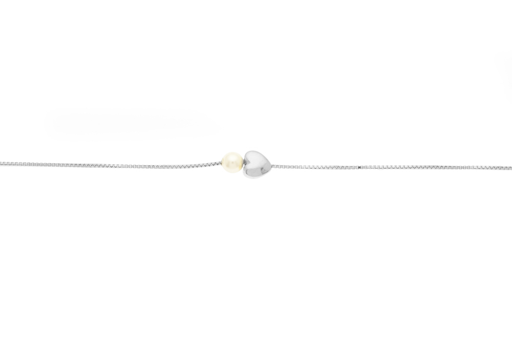 [10230P150PBL] Silver 925 heart pearl bracelet