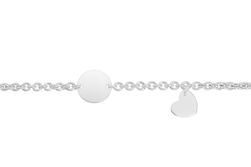 Pulsera plata 925 corazón y placa 15mm
