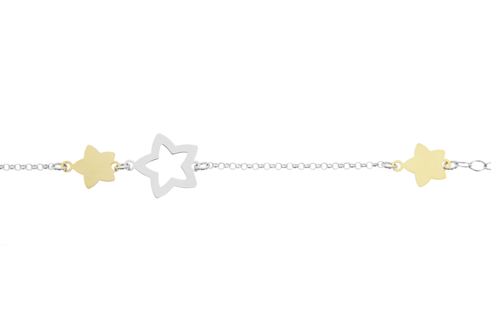 Silver 925 stars bracelet 16+5cm rhodium