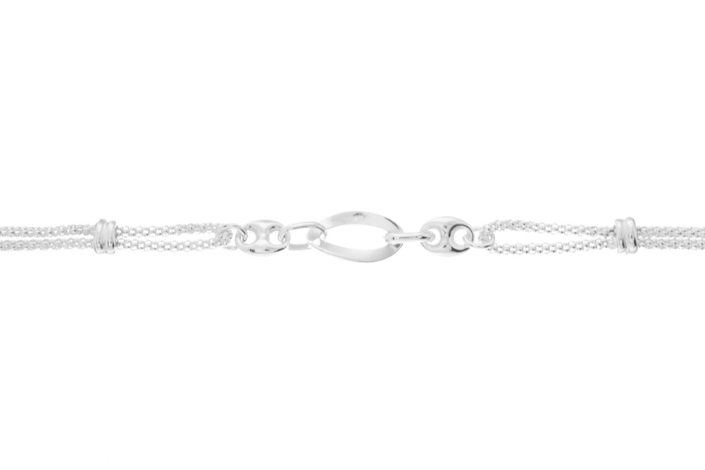 Pulsera plata 925 doble cadena koreana con óvalo