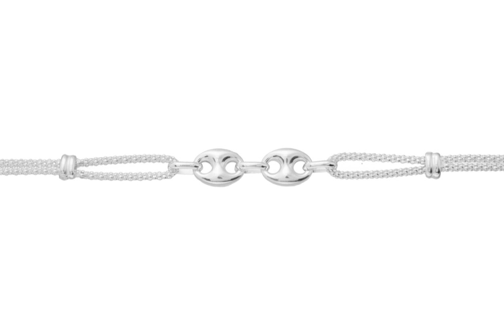 Pulsera plata 925 doble cadena koreana c/calabrote