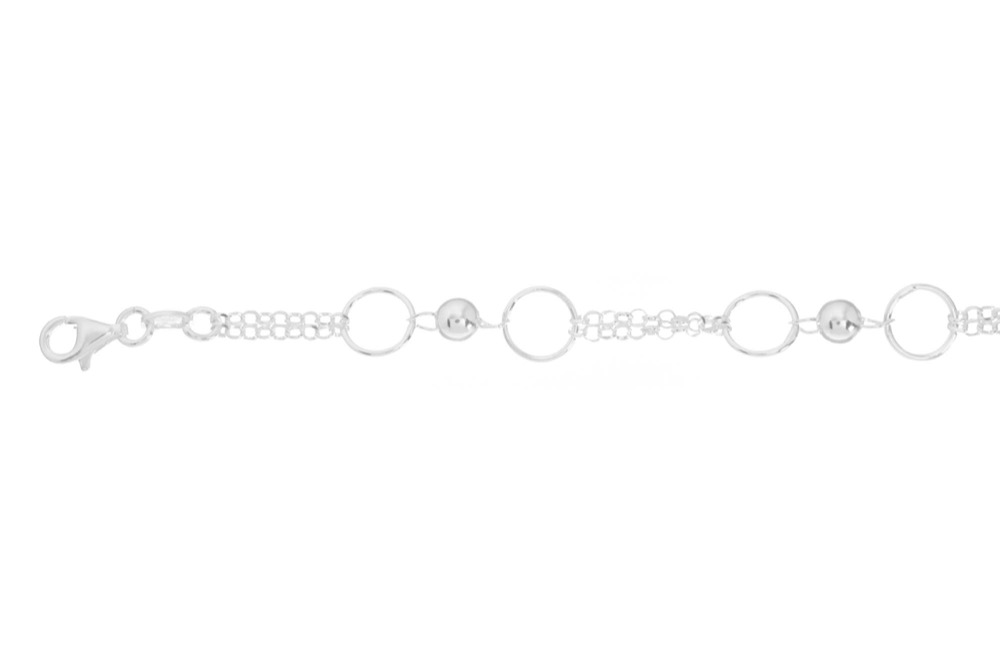 Pulsera plata 925 con bolas 5mm & anillas 8mm