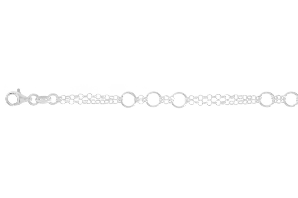 Pulsera plata 925 doble cadena con anillas 6mm