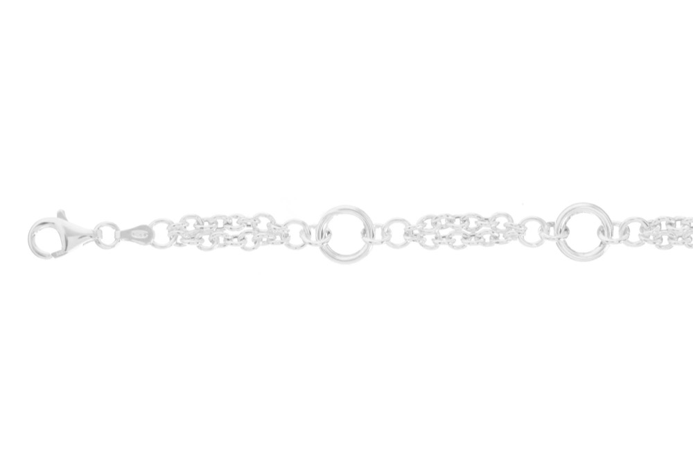 Pulsera plata 925 doble cadena con anillas 9mm