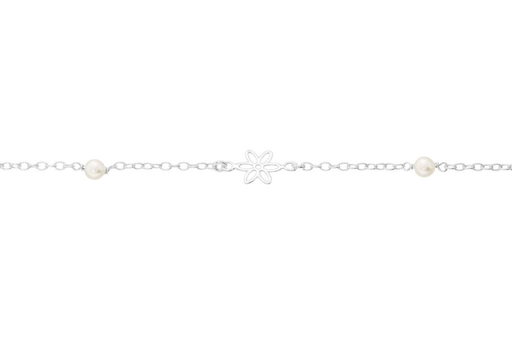 Pulsera plata 925 flor con perlas de 4mm