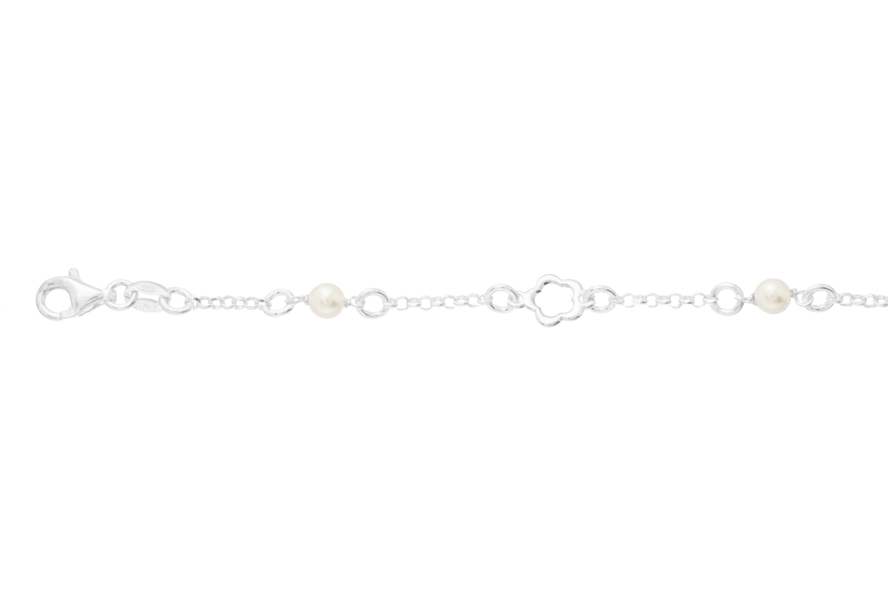 Pulsera plata 925 flores con perlas de 4mm