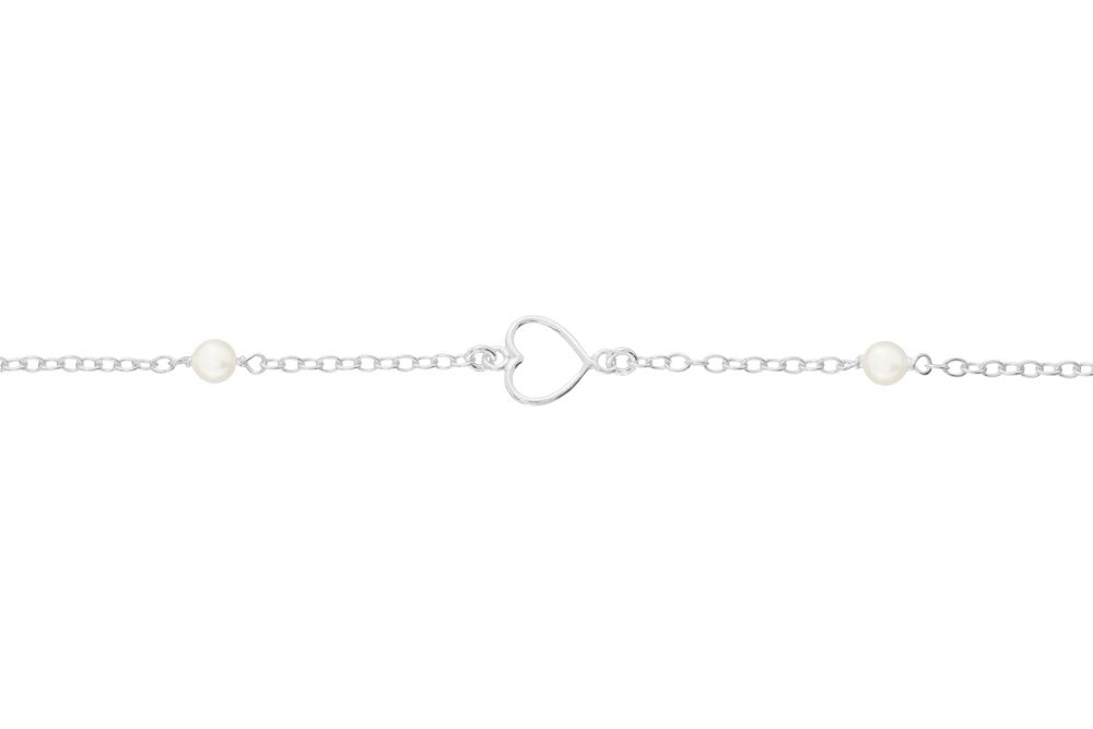 Pulsera plata 925 corazón con perlas de 4mm