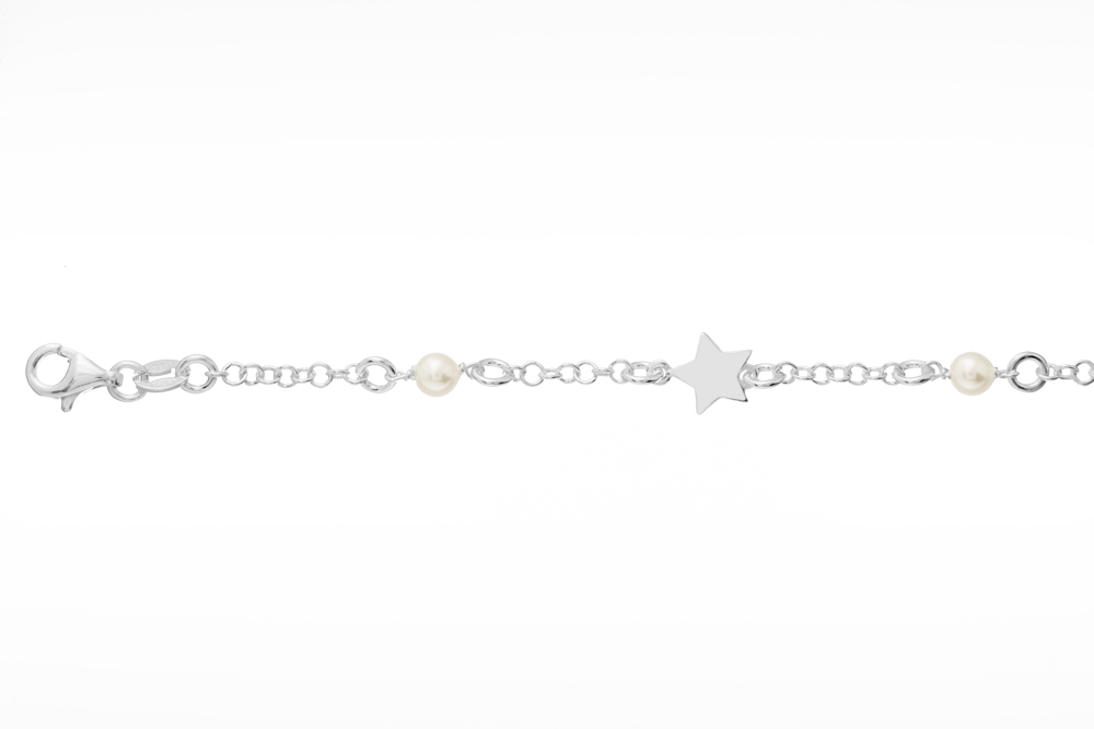 Pulsera plata 925 estrellas con perlas de 4mm