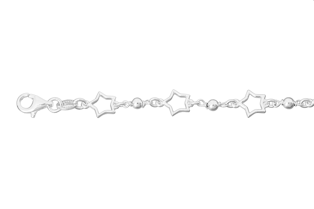 Pulsera plata 925 estrellas con bolas intercaladas
