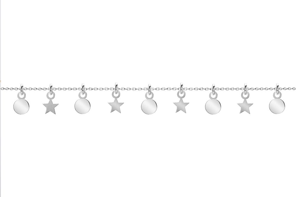 Tobillera plata con charm de estrella & placa 5mm