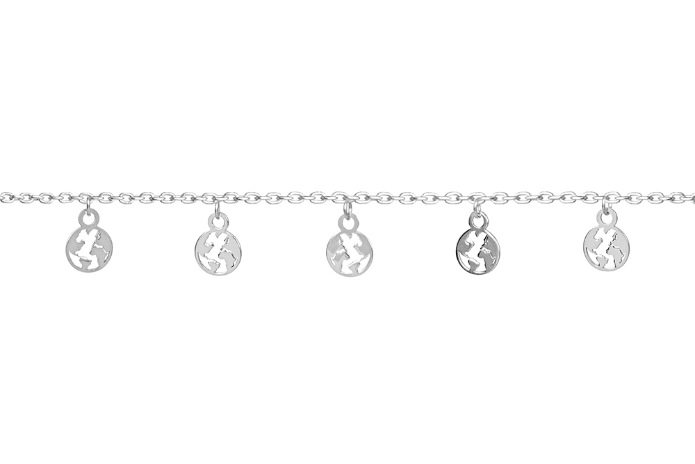 Tobillera plata 925 con charm de mundo 6mm