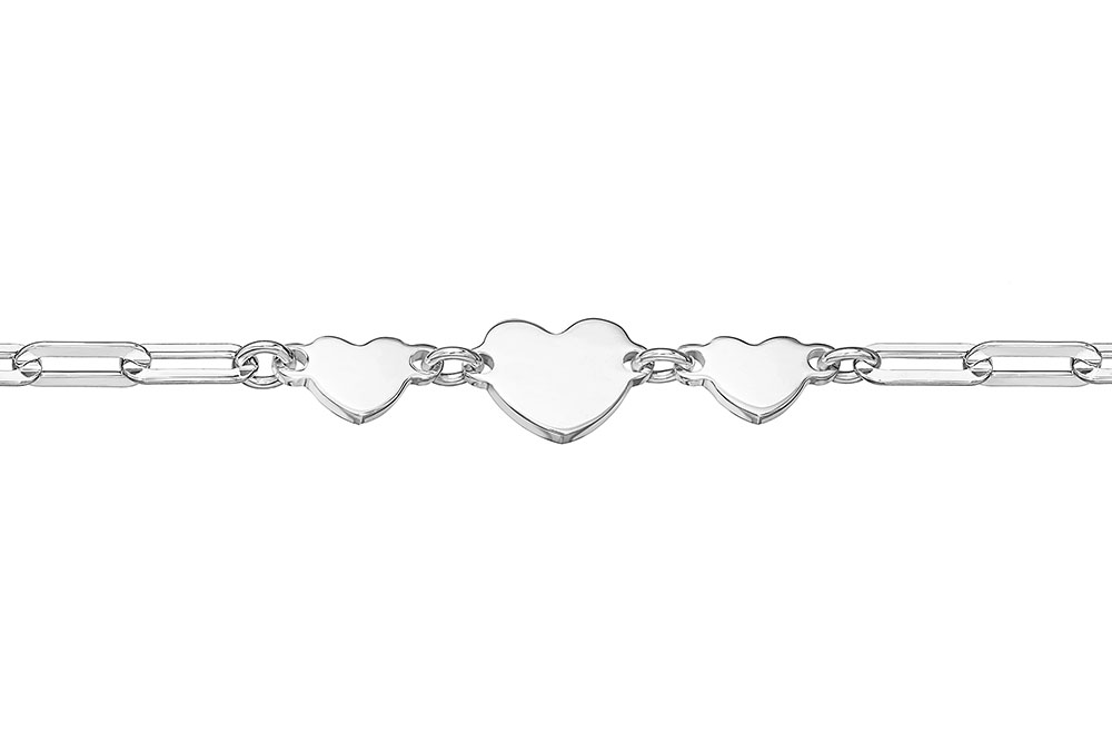 Sterling silver rectangular rolo link bracelet with heart