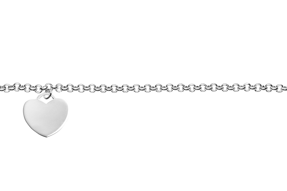 [15423B1800PL] Pulsera plata 925 placa corazón