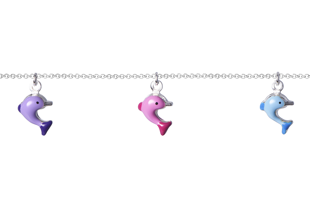 Pulsera plata 925 infantil 3 delfines 9mm