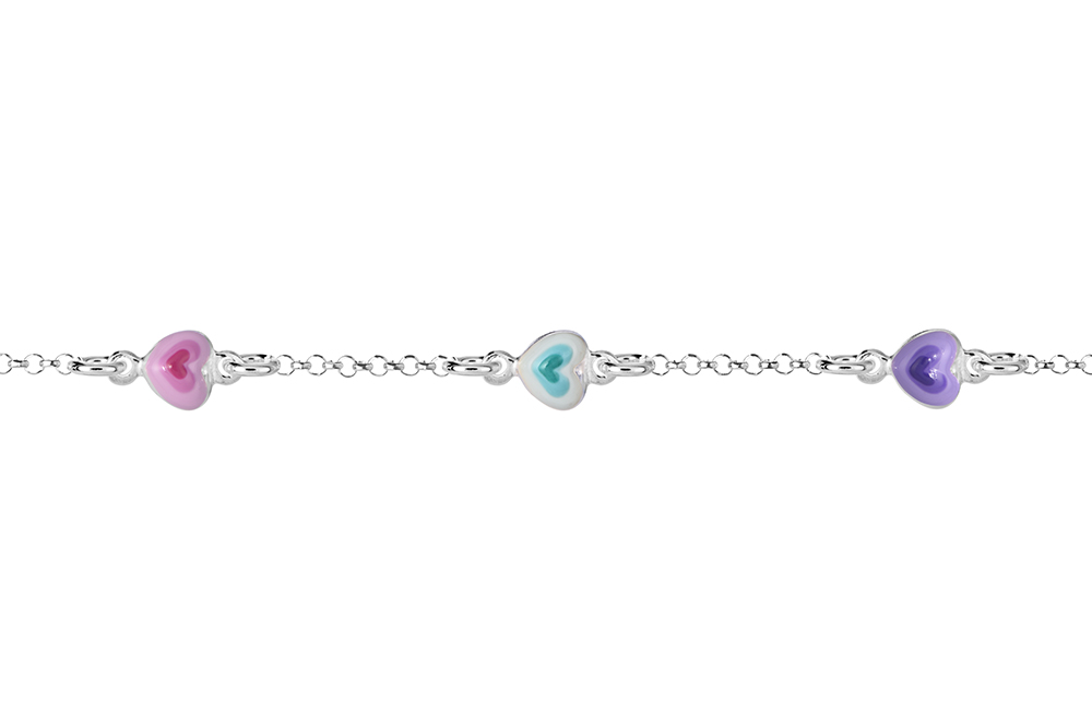 Pulsera plata 925 infantil 3 corazones 4mm
