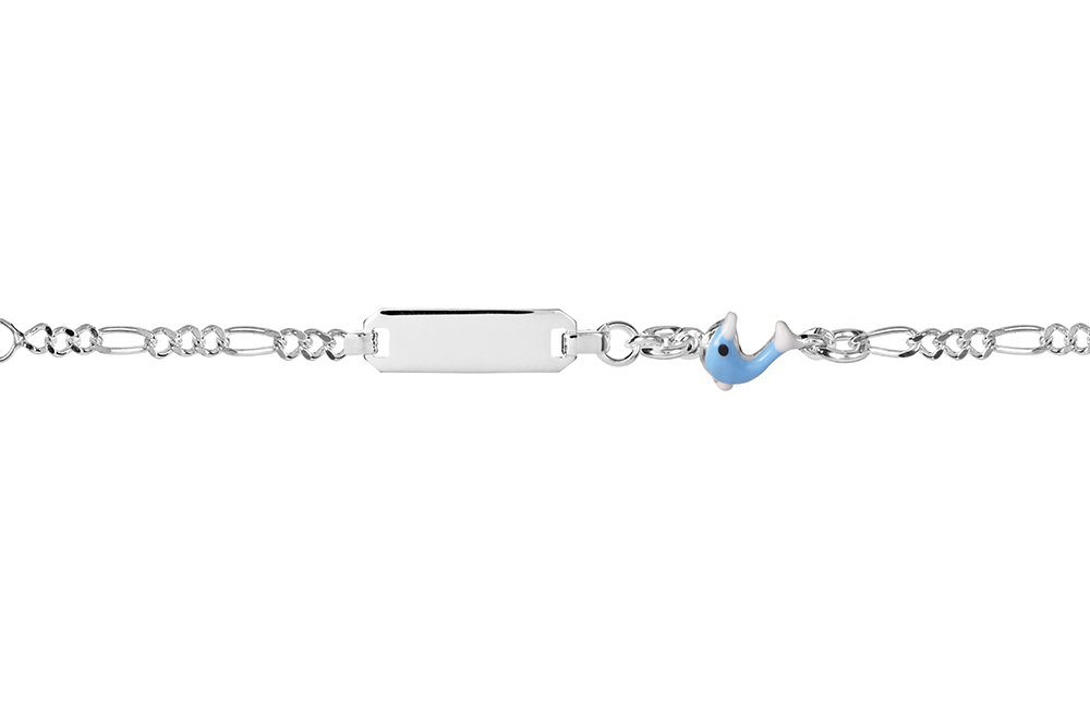 Pulsera plata 925 no me olvides infantil delfin 6x7mm y placa 18x5mm