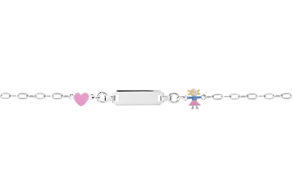 [15599B13E3EROPL] Pulsera plata 925 no me olvides infantil corazon 5mm niña 8mm placa 18x5mm