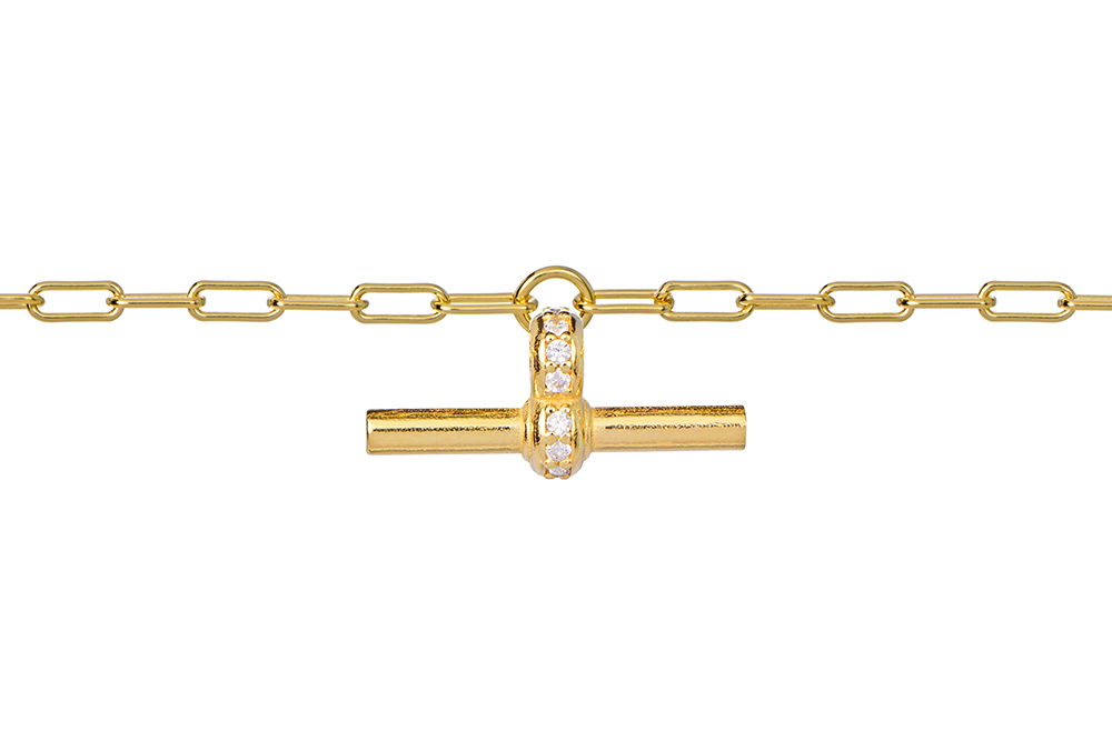 Pulsera plata 925 forzada eslabones alargada con t-bar