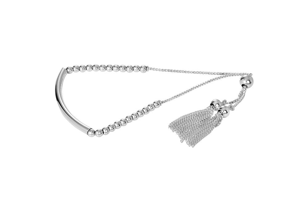 [16085BPL] Pulsera plata 925 tubo curvo 3x40mm con bolitas de 3mm