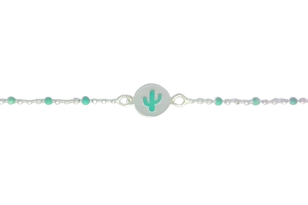 Sterling silver enamel cactus bracelet
