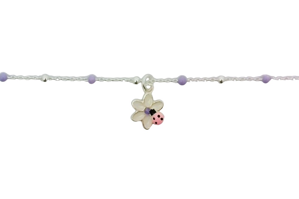 Sterling silver enamel flower & ladybug bracelet
