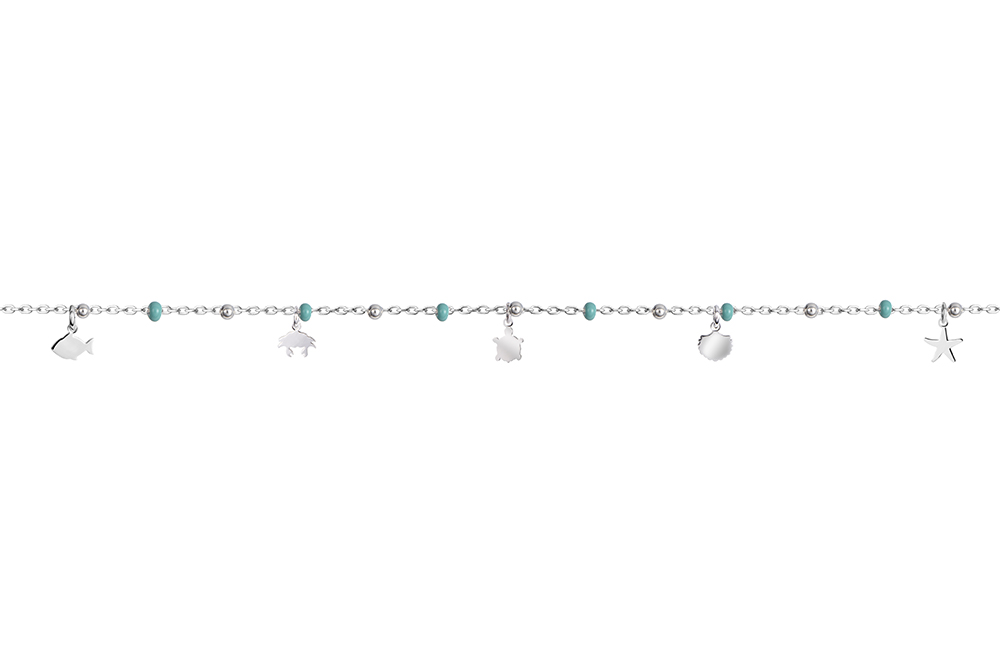 [16464A20E5ETUPL] Tobillera plata 925 motivos mar con bolitas esmaltadas 2.5mm