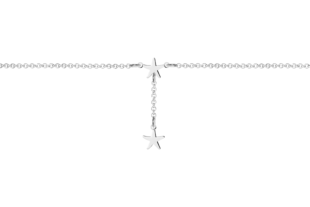 Tobillera plata 925 dos estrellas con cadena