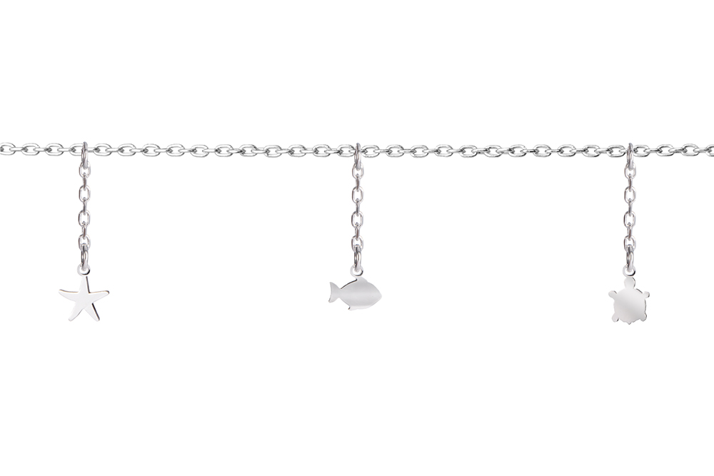 Sterling silver sea turtle fish and starfish ankle