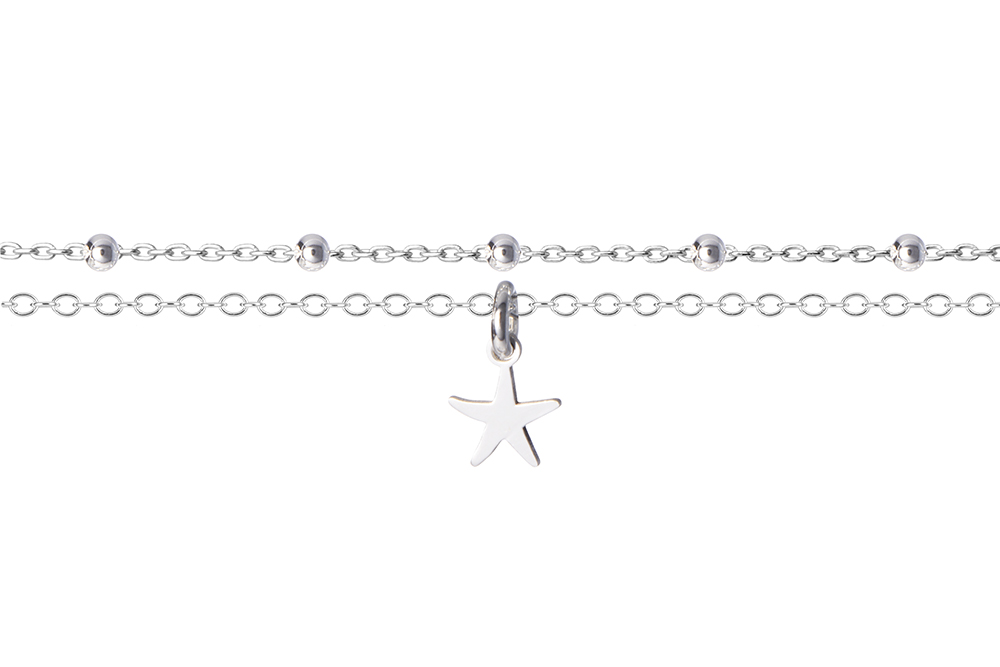 Sterling silver double chain star ankle