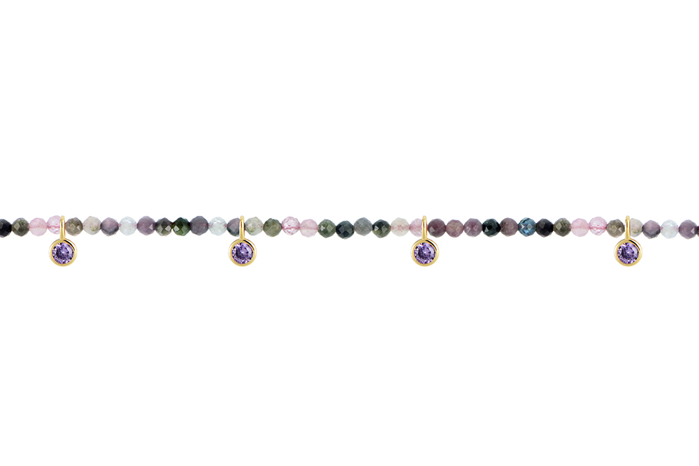 [16775B16E3RTMDO] Sterling silver semiprecious stone & amethyst zirconia bracelet