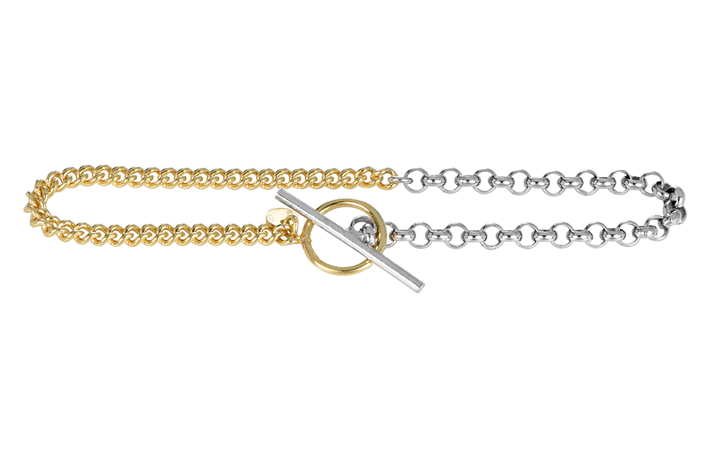 Sterling silver bicolour curb & rolo chain bracelet